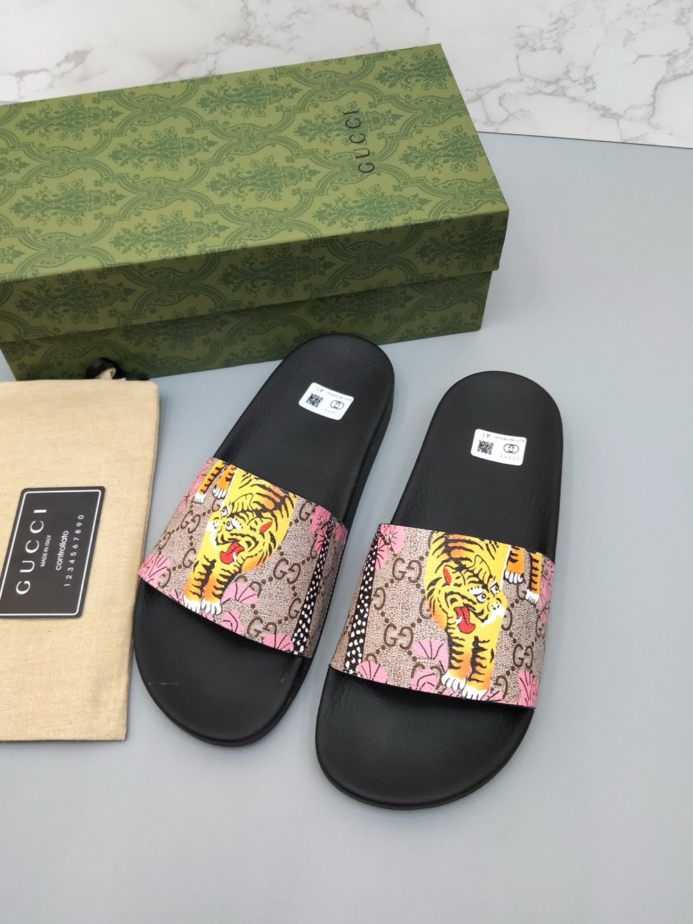 Tiger Print GG Monogram Slip‑On Slides Pre‑Owned